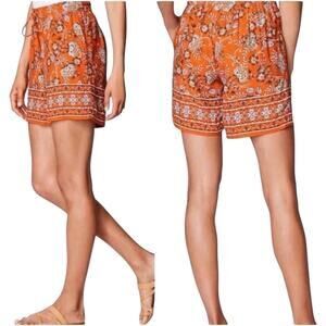 J.Jill Zinnia Floral Paisley Print Rayon Boho Shorts, Orange, Women's Large